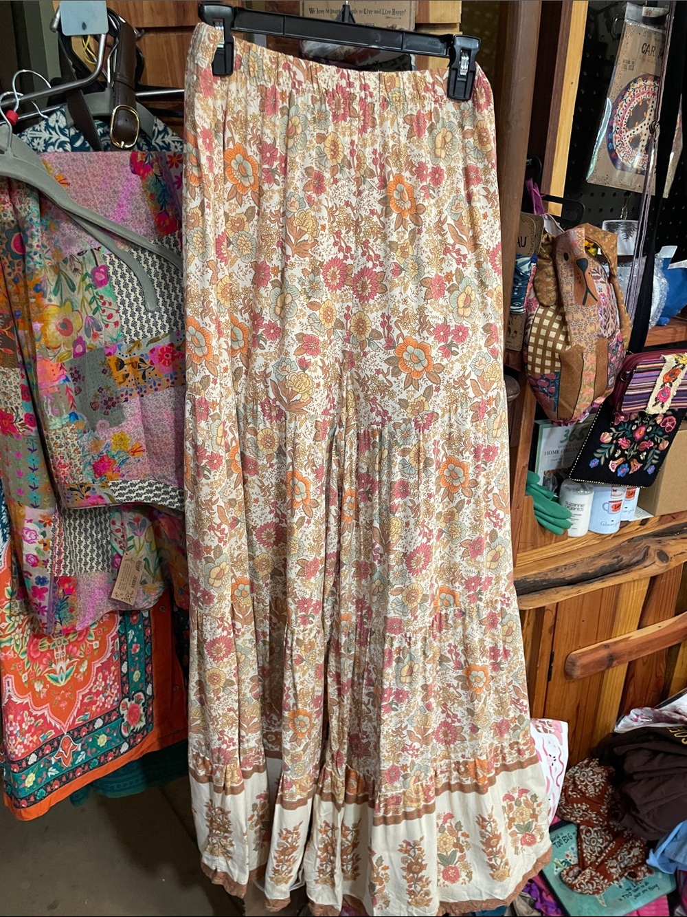 NATURAL LIFE Cream Floral Wide-Leg Tiered Palazzo Pants Trousers Patti - Picture 13 of 14